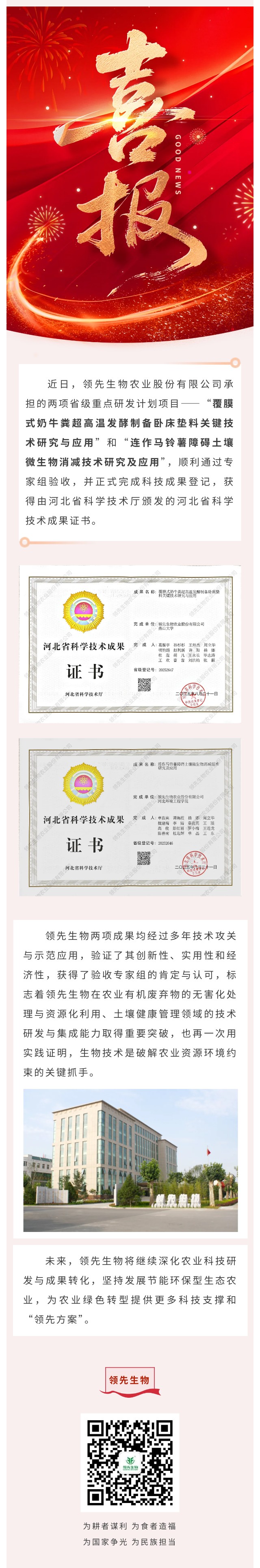 【喜訊】領(lǐng)先生物斬獲兩項省級科技成果！